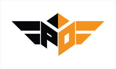 PO initial letter falcon icon gaming logo design vector template. batman logo, sports logo, monogram, polygon, war game, symbol, playing logo, abstract, fighting, typography, icon, minimal, wings logo