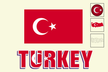 Turkey map and Turkey flag vector drawing

