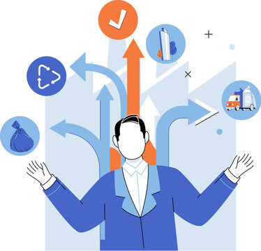 Waste management. Vector illustration. Waste management plays vital role in preserving our environment Recyclable materials should be kept separate from non-recyclable waste The separation waste
