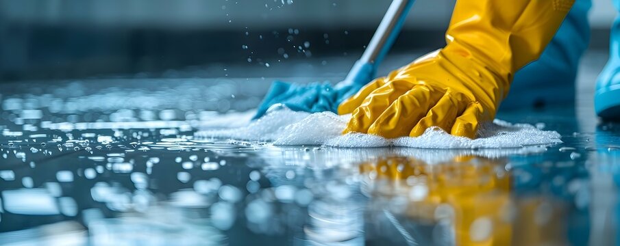 Advertisement for cleaning service with emphasis on hygiene and efficiency in various spaces. Concept Home Cleaning, Office Cleaning, Hygienic Spaces, Efficient Service, Professional Cleaners