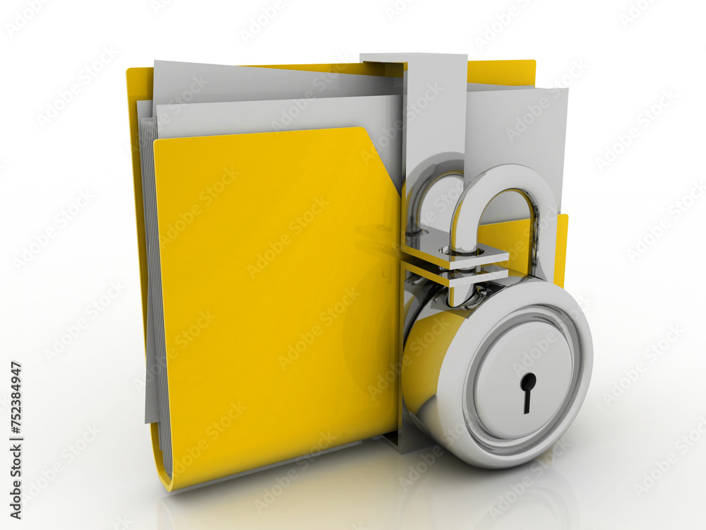 Poster 3d rendering folder protected lock