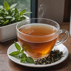 Photo of herbal tea, close-up of restaurant menu drink