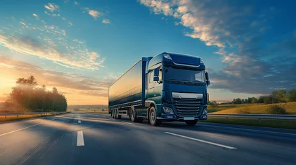 Fototapete Cartoon-Autos Lorry transport in motion on motorway
