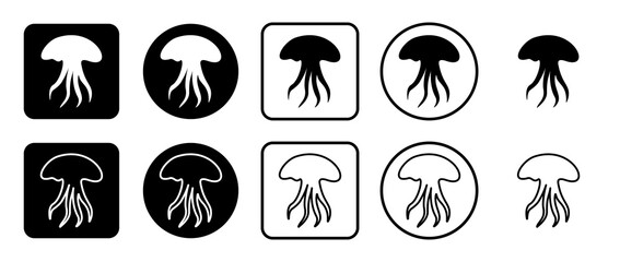 Icon set of jellyfish symbol. Filled, outline, black and white icons set, flat style.  Illustration on transparent background