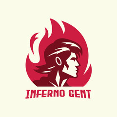 Inferno Gent Logo. Dynamic Masculine Figure Vector with Fiery Backdrop.  Suitable for fire prevention logo or fire safety logo or fire guard department. Editable Colors