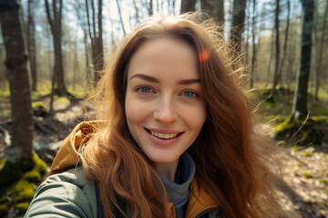 Creative Generative AI technology picture of happy people surrounded by spring blossom enjoying great day