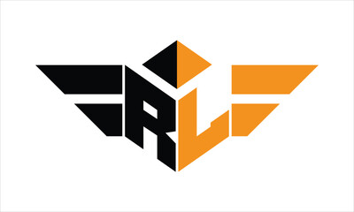 RL initial letter falcon icon gaming logo design vector template. batman logo, sports logo, monogram, polygon, war game, symbol, playing logo, abstract, fighting, typography, icon, minimal, wings logo