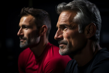 Elderly people pensioners working out in modern interior big spacious gym Generative AI illustration