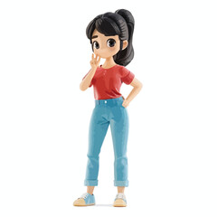 Cute kawaii asian girl in fashion blue pants red t-shirt