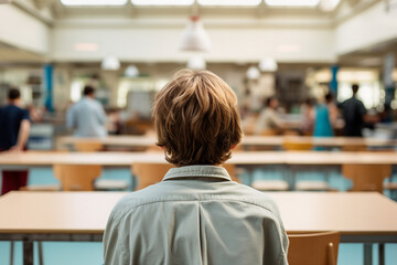 Happy school children in dinner place highschool canteen lunch break Generative AI picture