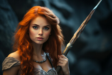 Fototapeta premium Generative ai digital creative image collage of lady warrior wear historical gothic traditional costume for halloween event