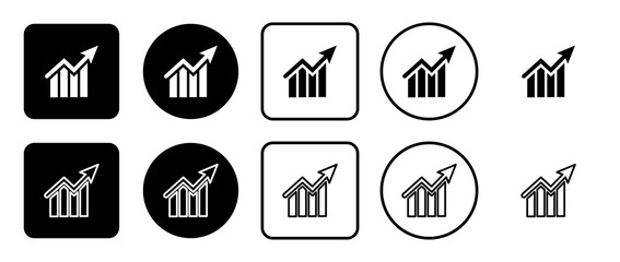 Icon set of chart up symbol. Filled, outline, black and white icons set, flat style.  Vector illustration on white background