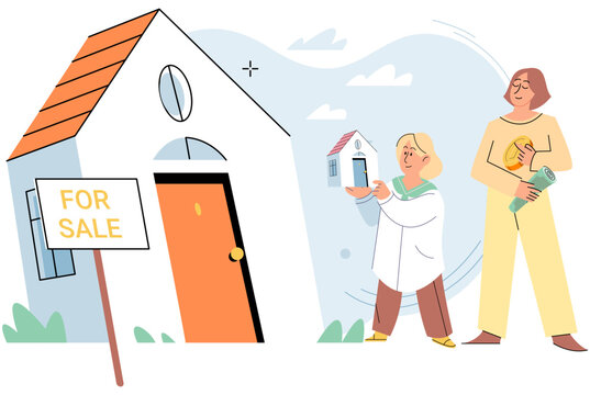 Real estate search. Vector illustration Buyers were excited to buy new home met their criteria Renting and investing in house allowed individuals to diversify their investment portfolio The mortgage