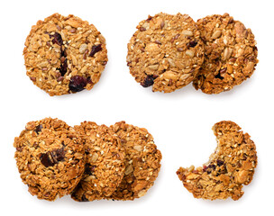 Set of granola cookies closeup on a white. Top view
