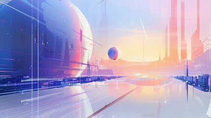 Futuristic digital corridor with colorful neon illumination.