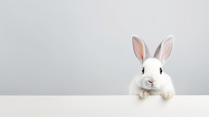 cute animal pet rabbit or bunny white color smiling and laughing isolated with copy space for easter background, rabbit, animal, pet, cute, fur, ear, mammal, background, celebration, generate by AI - obrazy, fototapety, plakaty