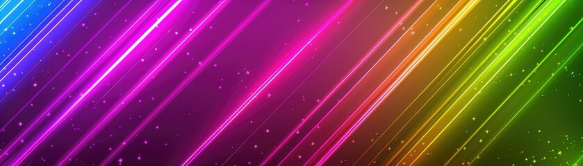 Neon gay rainbow design lines, stars and patterns, vibrant rainbow colors.