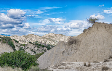view of Aliano badlands (calanchi), landscape made of clay sculptures eroded by the rainwater, Basilicata region, southern Italy
