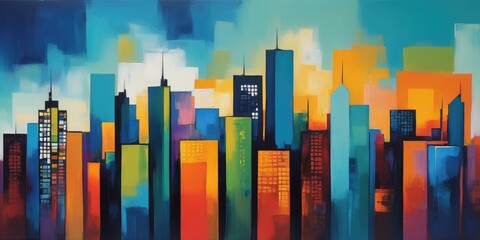 serene fusion of a city skyline and geometric architectural artistry..
