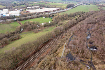 Aerial photo of the town of Darton in Barnsley in Yorkshire UK, showing the town and housing...