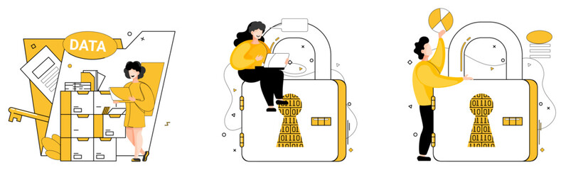Data security vector illustration. Confidentiality blooms in environment fortified by meticulous data security Data security is insurance keeps trust currency intact In realm technology business