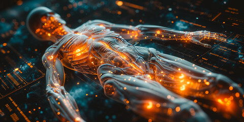 A cybernetic implant user interface, where a multitude of sci-fi HUD elements converge within a single frame
