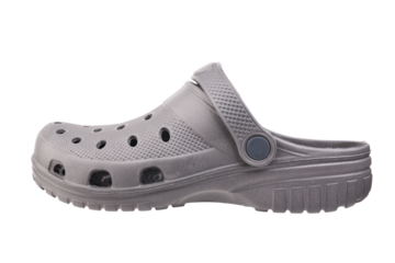 Gray rubber slippers on a white background.