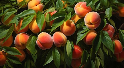 a group of peaches on a tree