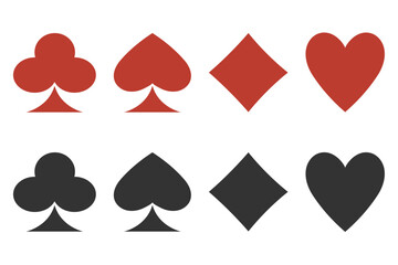 Set of playing card symbols: diamonds, hearts, clubs, spades in retro style.