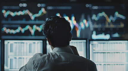 Fototapeta premium investor or businessman or manager looking display screen stock chart for planning and define strategies in investing stock or do business
