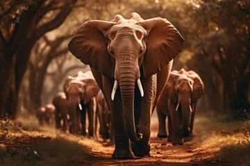 Fototapeta na wymiar A scenic view of a majestic herd of elephants walking gracefully in their natural habitat