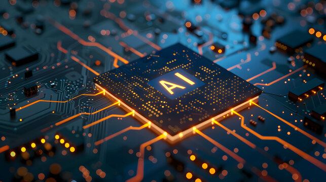 AI technology or artificial intelligence that has become a part of human life, AI helps humans work more easily and quickly, word "AI" on microchip