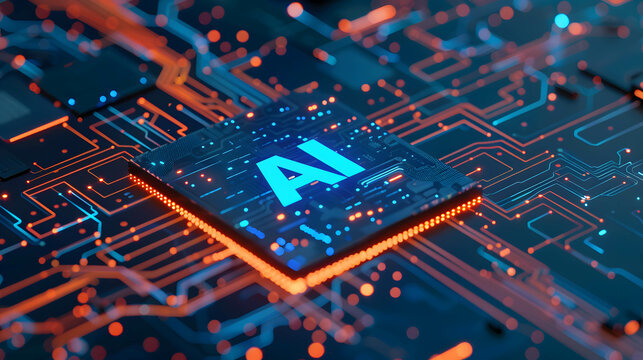 AI technology or artificial intelligence that has become a part of human life, AI helps humans work more easily and quickly, word "AI" on microchip