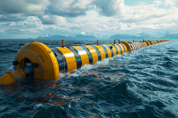 The exploration of ocean technology for climate change mitigation harnessing wave and tidal energy to power coastal communities - obrazy, fototapety, plakaty