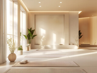 Modern luxury boutique fitness studio for yoga and pilates with plants