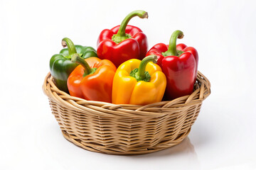 Fototapeta na wymiar red and yellow peppers in basket isolated in white