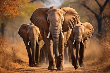 A stunning herd of elephants grazing in the vast african savannah, wildlife safari adventure - obrazy, fototapety, plakaty