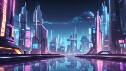2D abstract futuristic city background environment for mobile adventure or battle game