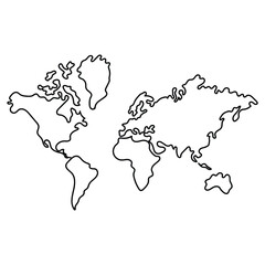 World map outline. Globe drawn by hand in black pencil. Strokes. Political map of the world on a white background. Countries. Vector illustration. Scribble.