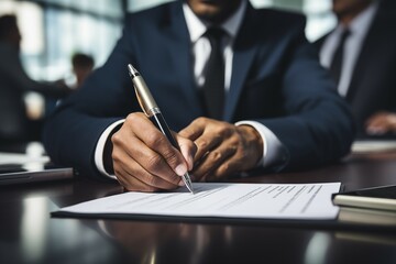 Businessman sign contract in office room