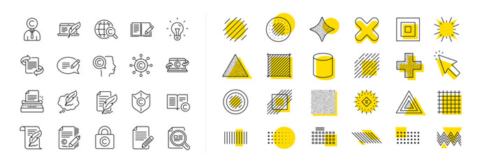 Fototapeta na wymiar Set of Copyright protection, Signature and Feedback icons. Design shape elements. Copywriting book line icons. Typewriter, Idea and message copywriting. Vector