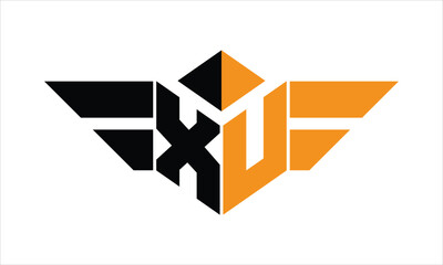 XU initial letter falcon icon gaming logo design vector template. batman logo, sports logo, monogram, polygon, war game, symbol, playing logo, abstract, fighting, typography, icon, minimal, wings logo