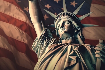 Statue of Liberty Against American Flag Background