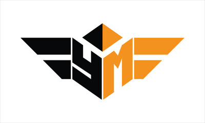 YM initial letter falcon icon gaming logo design vector template. batman logo, sports logo, monogram, polygon, war game, symbol, playing logo, abstract, fighting, typography, icon, minimal, wings logo