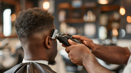 Barber meticulously trims a client's hair. The concept focuses on skilled grooming and style.