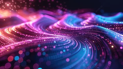 Rolgordijnen abstract futuristic background with red blue glowing neon moving high speed wave lines and bokeh lights Data transfer concept Fantastic wallpaper  © YamunaART