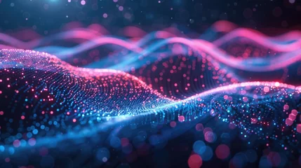 Rolgordijnen abstract futuristic background with red blue glowing neon moving high speed wave lines and bokeh lights Data transfer concept Fantastic wallpaper  © YamunaART