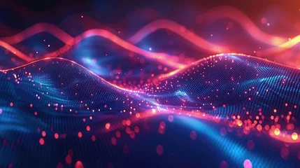 Gordijnen abstract futuristic background with red blue glowing neon moving high speed wave lines and bokeh lights Data transfer concept Fantastic wallpaper  © YamunaART