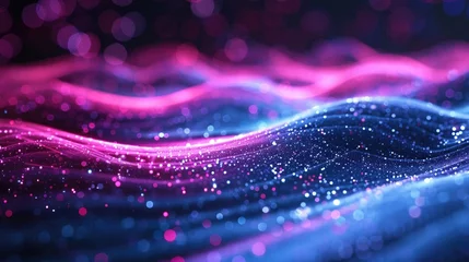 Foto op Plexiglas abstract futuristic background with red blue glowing neon moving high speed wave lines and bokeh lights Data transfer concept Fantastic wallpaper  © YamunaART