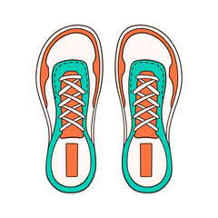 Casual sneakers for male or female in doodle style. Flat shoes top view. Vector illustration isolated on a white background.